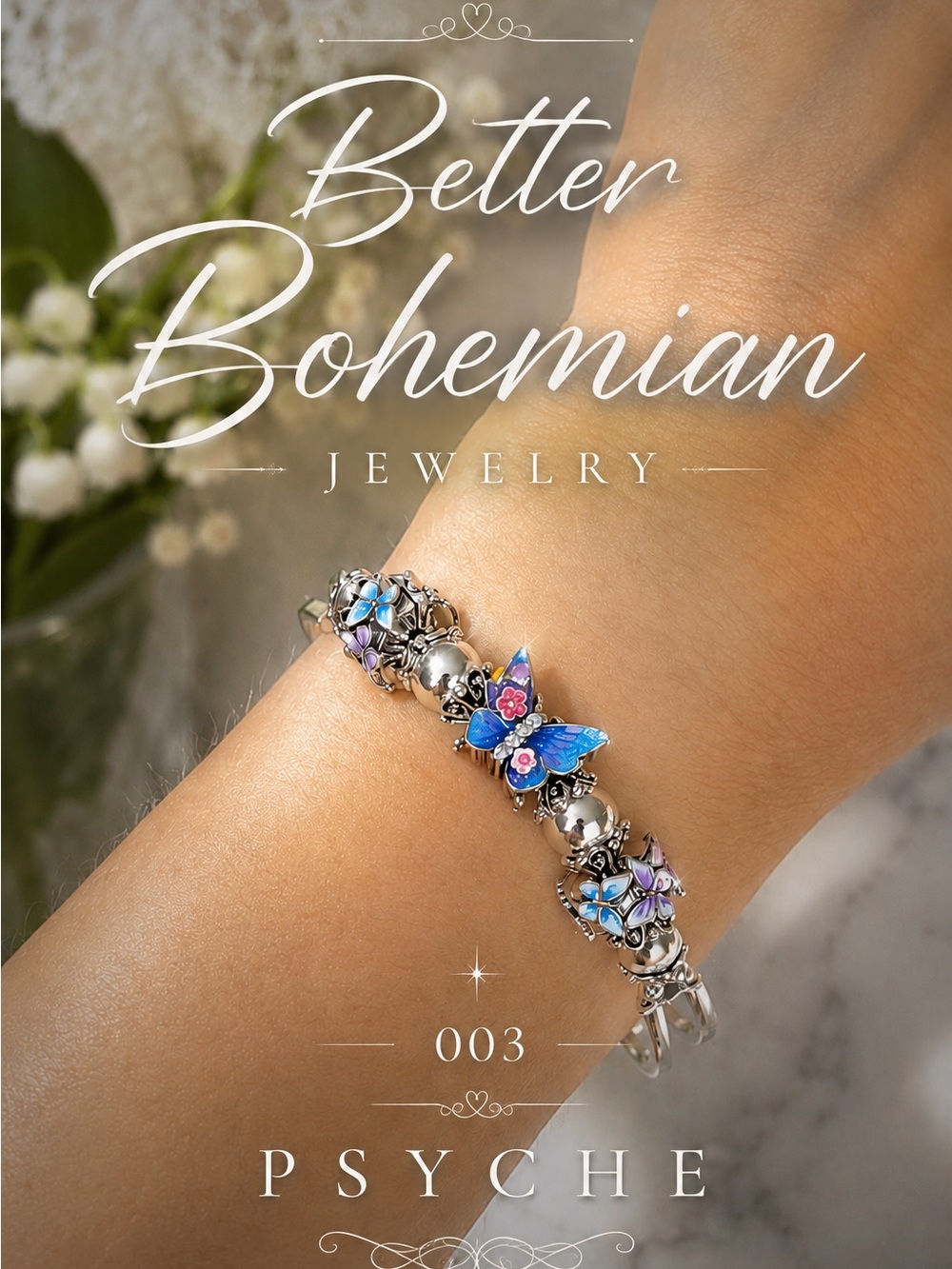 Better Bohemian 925 Sterling Silver butterfly toggle bracelet( #003 PSYCHE”)
